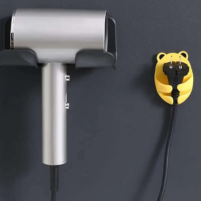 4pcs Cartoon Bear Wall-Mounted Power Strip Holder Strong Adhesive Cable Organizer Easy Install Kitch