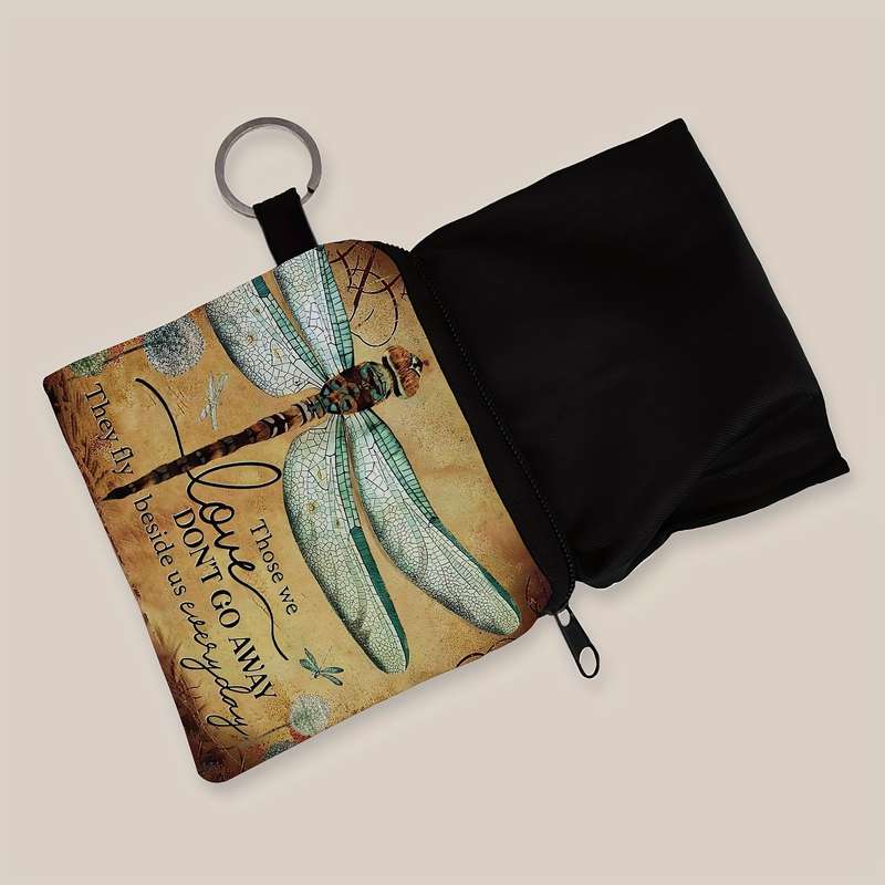 1pc Small Purse with a Dragonfly Print Design Featuring a Zipper And Compact Size Perfect As a Mu