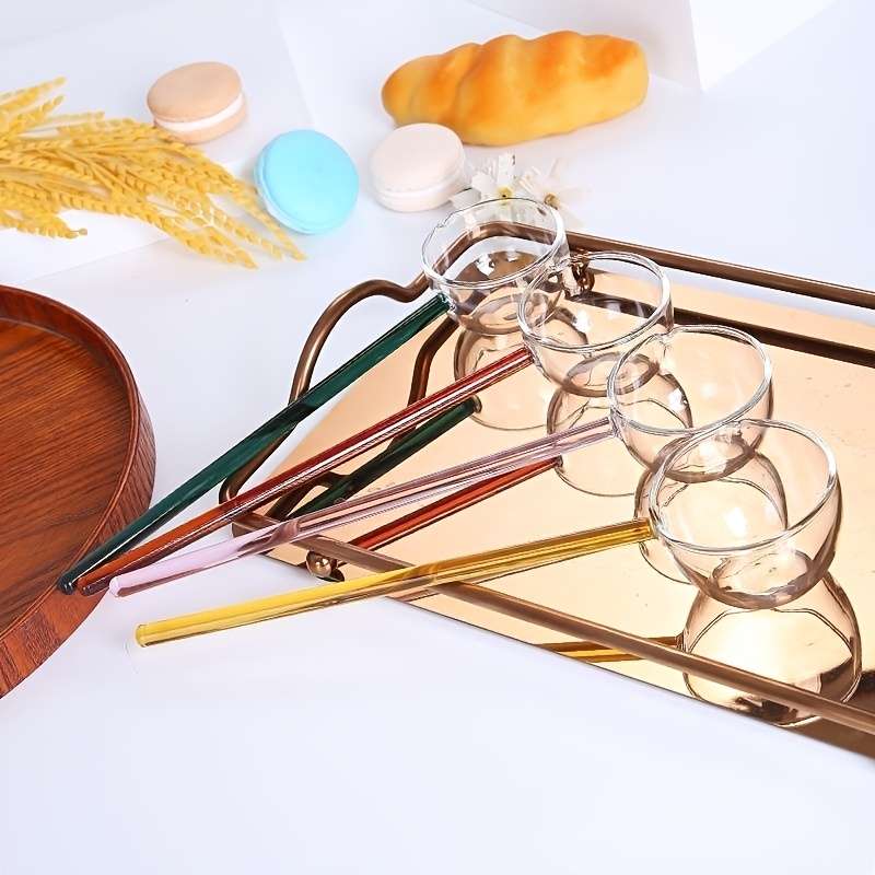 1pc Colorful Transparent Long Handle Glass Spoon High Borosilicate Heat Resistant Dessert Spoon