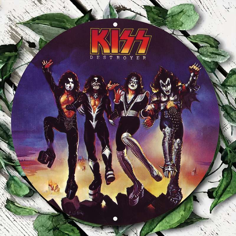 1pc Kiss Rock Band Vintage Aluminum Wall Sign 19.81 cm Round Metal Decor Suitable for Home Bar