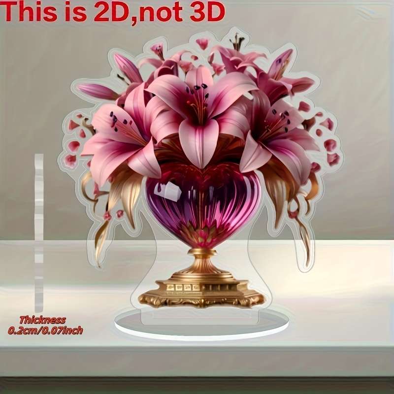 1pc 2D Flat   Acrylic Crystal Lily Table Decoration- Bohemian Red Golden Abstract Artwork s