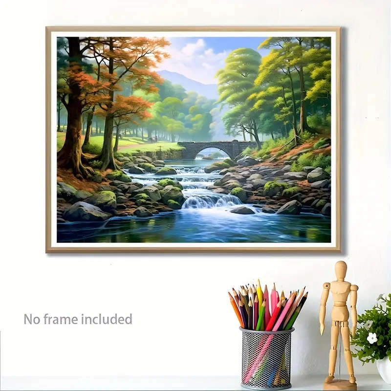 1pc 2D A Naturally Landscaped River Runs And Reflects The Sunlight on One Side Are a Few Clumps of G