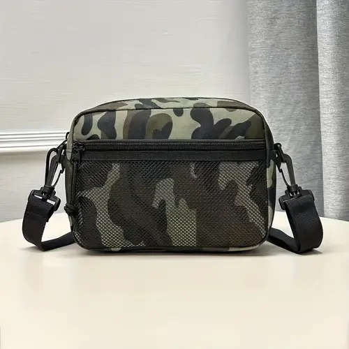 1pc Men'S Casual Camouflage Nylon Crossbody Bag with Adjustable Shoulder Strap Drawstring Closure Ar