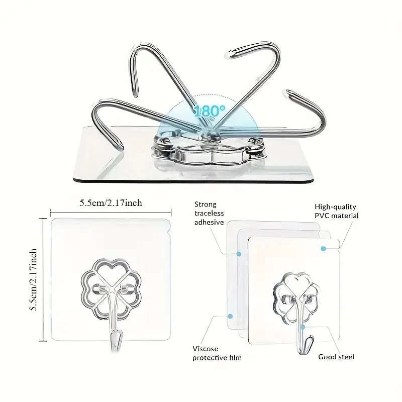 10 Piece Wall Hooks - Casual Style Plastic Utility Hook Set for Keys Hats Towels Easy to Install