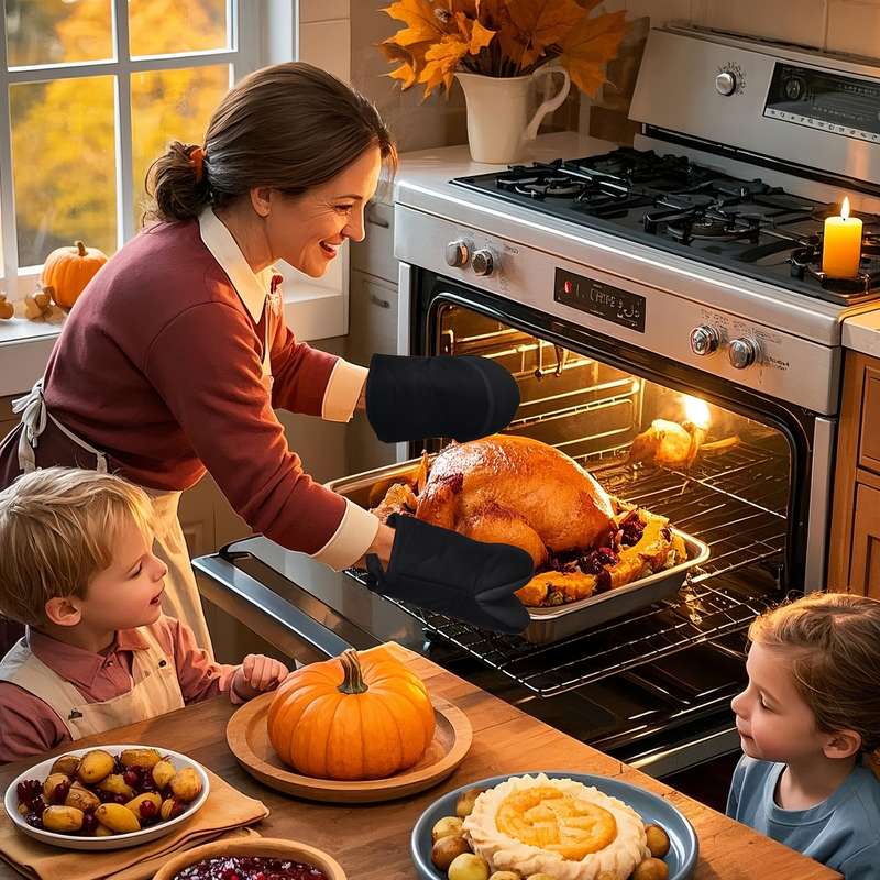 1pc Multi-Ply Silicone Kitchen Mitts Heat Resistant Cooking Baking Gloves for Thanksgiving