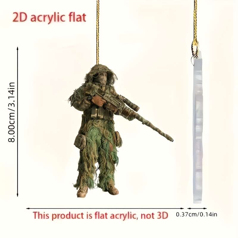 1pc 2D Flat  Tactical Camo and Gun Acrylic Keychain Ideal for Cars Home Decor and Gifts Perfec