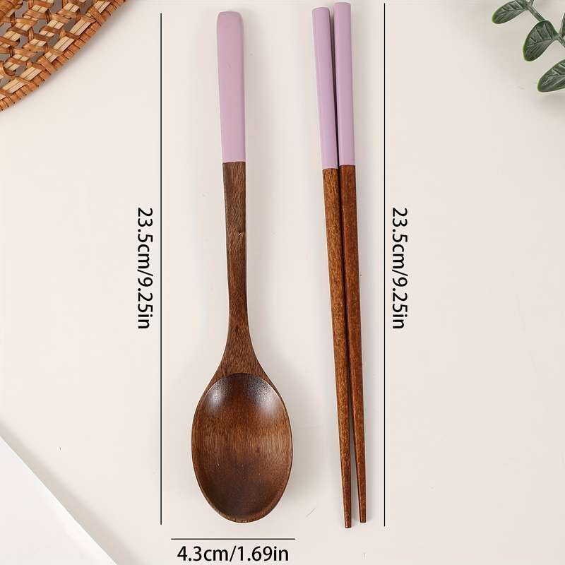 Portable Wooden Spoon Chopsticks Set Colorful Durable Kitchen Utensils for Camping Travel