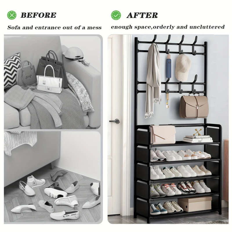 Coat Rack Shoe Rack 3-in-1 Metal Storage Rack Design for Your Hallway