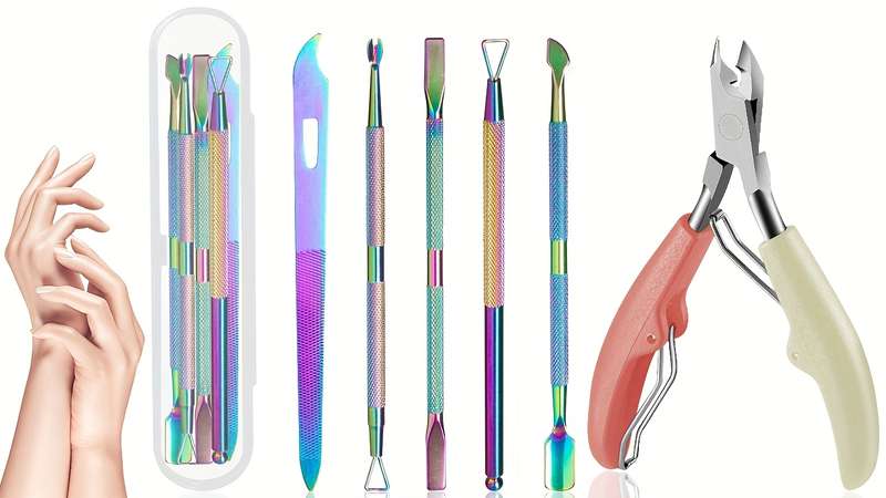 6pcs Professional Nail Care Set Stainless Steel Cuticle Scissors Slanted Clippers Dead Ligh