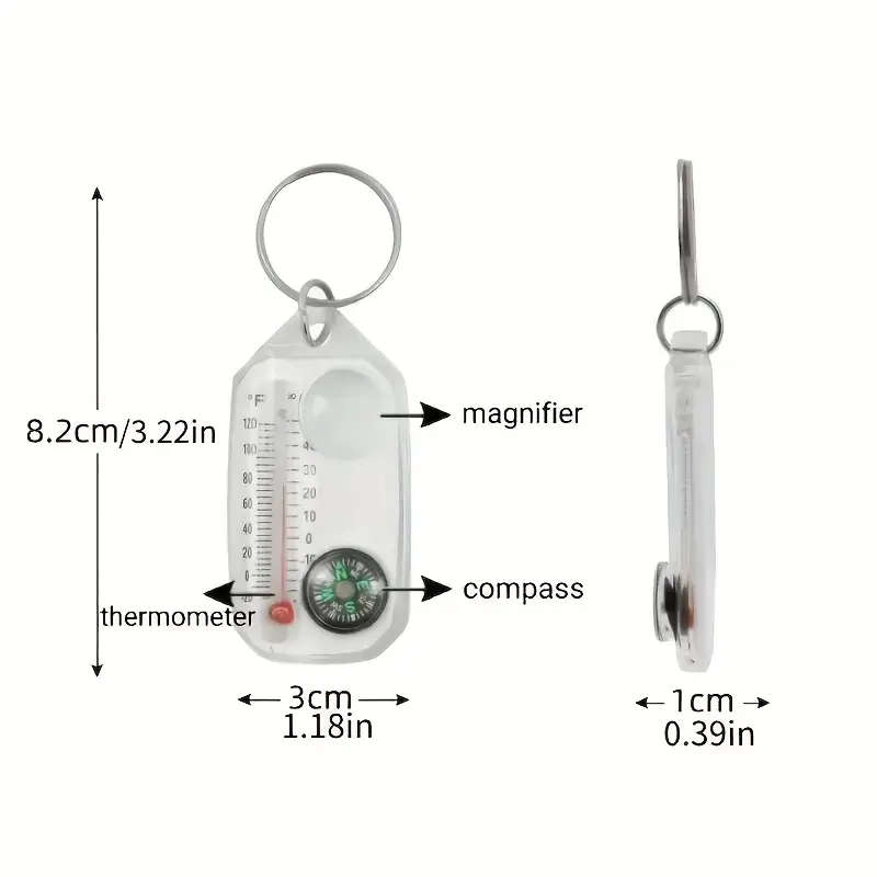 1pc 3in1 Keychain with Temperature Gauge Compass and Magnifying Mirror Portable Mini Mountaineering