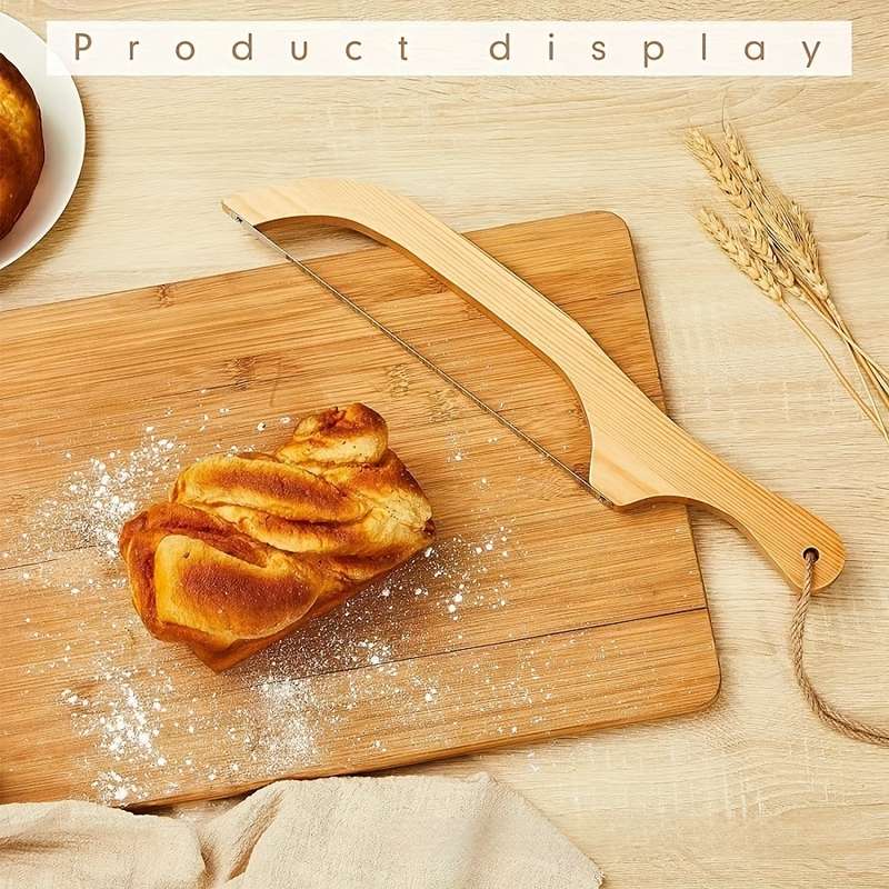 1pc Wooden Bread Cutting Tool Ergonomic Handle Durable Pressed Wood Construction Smooth Edg