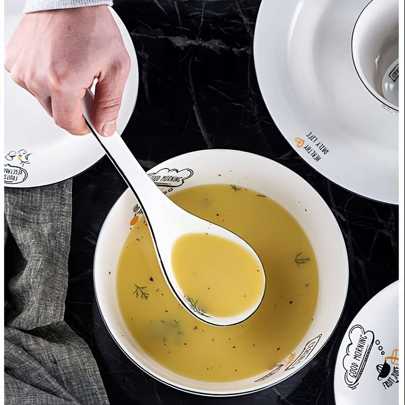 2pcs Ceramic Soup Spoons with Long Handle Large Capacity Ergonomic Design for Kitchen Dinin