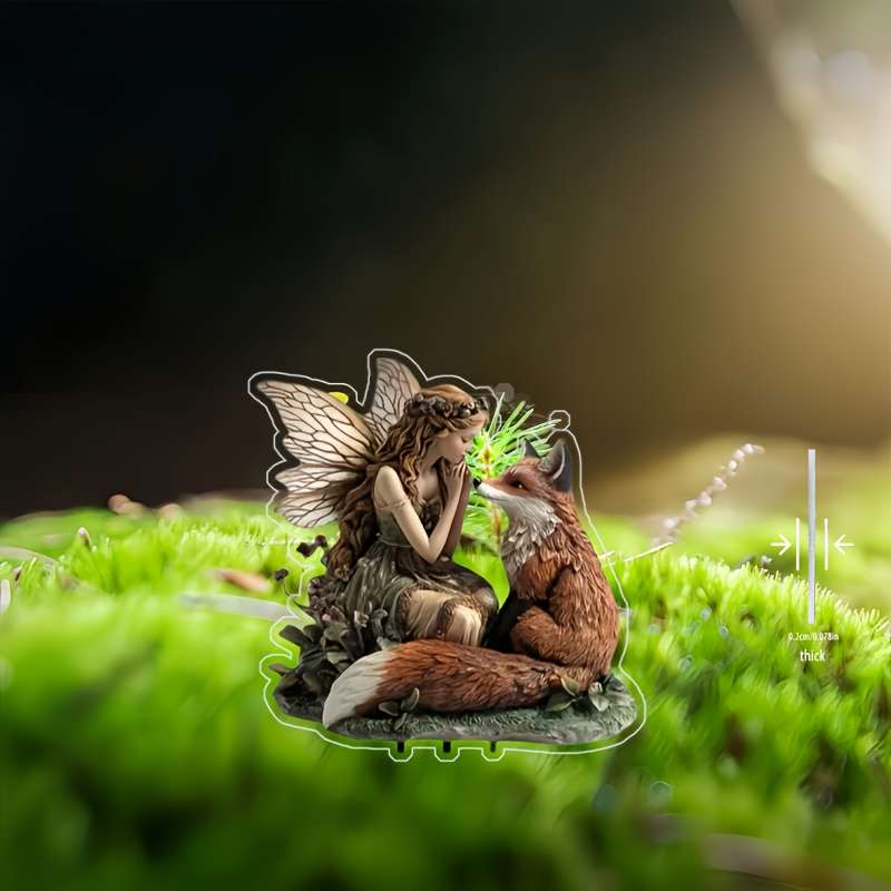 1pc 2D Flat   Bohemian Style Garden Decoration Ground Insert Enchanting Fairy Girl and Fox Scen