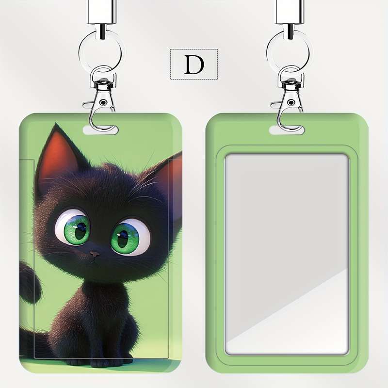 1pc Cute Ghost Black Cat Series ID Badge Holders with Lanyard Plastic Card Case for Doctors Nurse