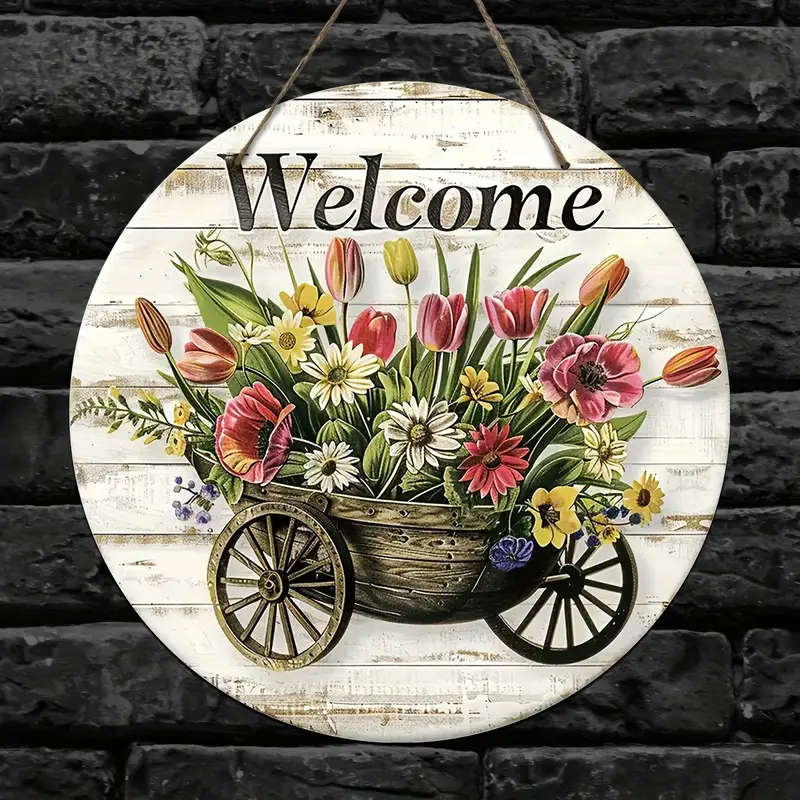 1pc A Wooden Floral Hanging Decoration A Wooden Welcome Hanging Decoration Plate For Courtyard Decor