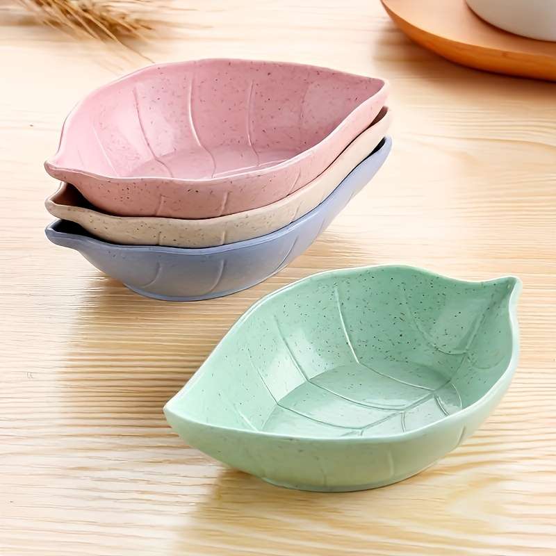 4-Pack EcoLeaf Wheat Straw Leaf-Shaped Condiment Dishes Small Seasoning Bowls for Dips Vinega