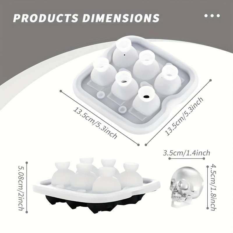 6-Grid Skull Ice Cube Mold Silicone Skull Ice Tray Halloween Ice Cube Mold Jelly Candy Ice