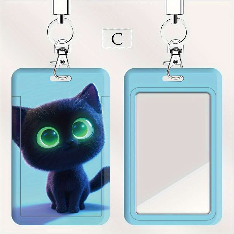 1pc Cute Ghost Black Cat Series ID Badge Holders with Lanyard Plastic Card Case for Doctors Nurse