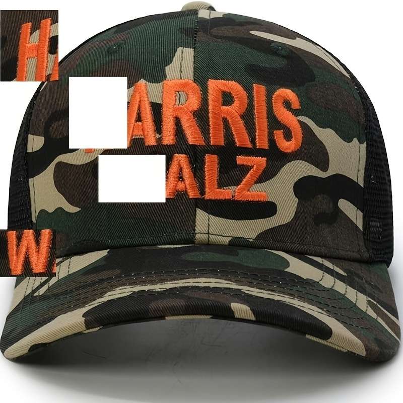 1pc Embroidered Camouflage Cap with Mesh Back Adjustable Snap for Sports Knit Cotton Blend Fa