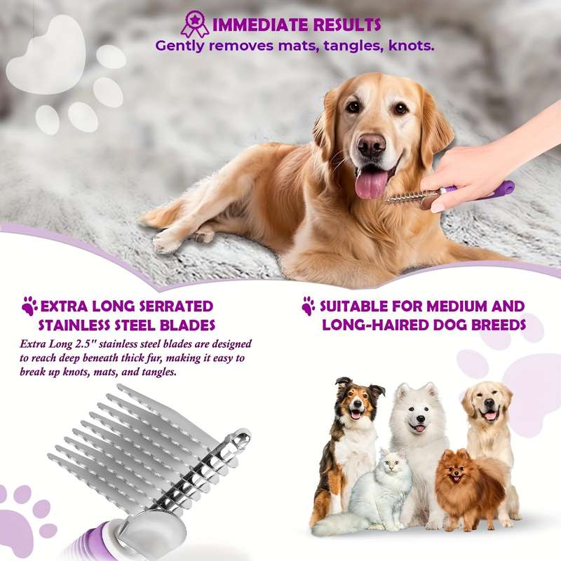 1pc Purple Size Medium Pet Comb