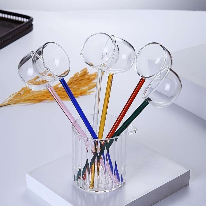 1pc Colorful Transparent Long Handle Glass Spoon High Borosilicate Heat Resistant Dessert Spoon
