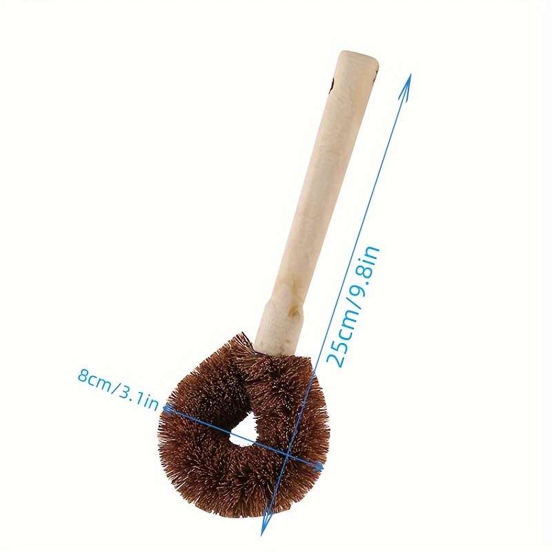 1pc Natural Bamboo Kitchen Brush with Plastic Handle for Pot and Dish Cleaning