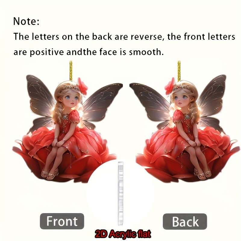1pc 2D Flat  A Beautiful Acrylic Fairy Flower  Pendant Decoration 7.39cm And 8.0cm Sizes Chris