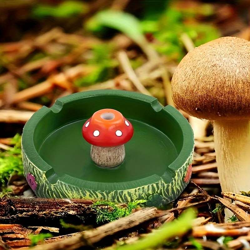 1pc Whimsy Woods Round Resin Mushroom Ashtray Miniature Decorative Non-Electric Desk Accessory