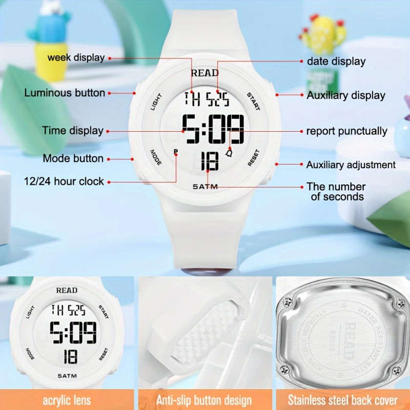 1pc Cute Round Digital Watch Stainless Steel Strap Chronograph High-Resolution LED Ultra HD Display
