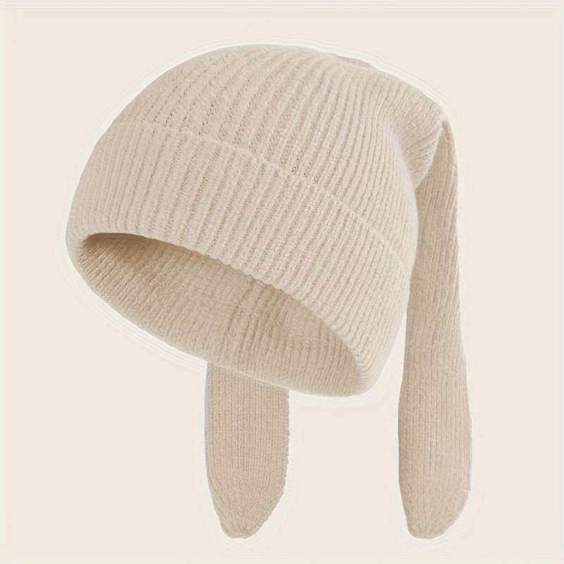 1pc Cozy Knitted Bunny Ears Beanie Hat for Women 100% Acrylic Stretchable Skull Cap with Brea