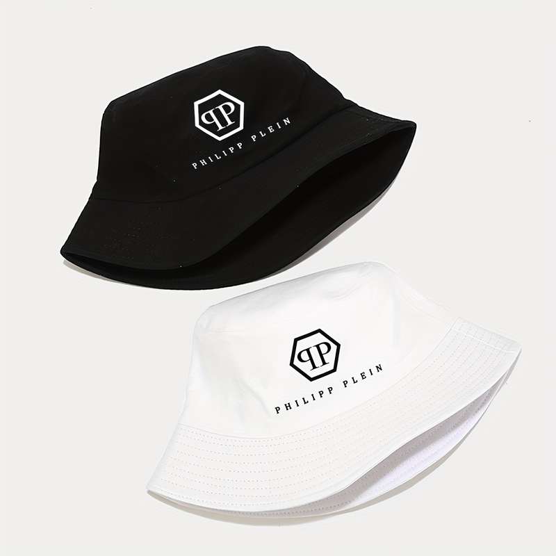 1pc Philipp Plein Bucket Hat Lightweight Polyester Sun Hat with Logo Design Foldable Fisherm