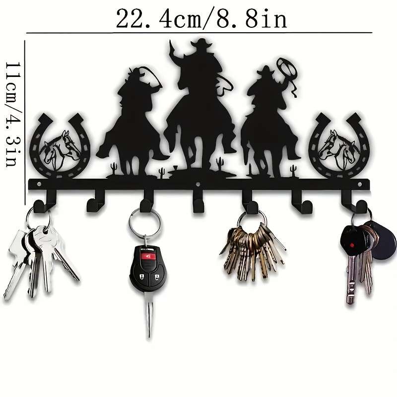 Western Cowboy Metal Key HookRustic Horseshoe Wall Art for Keys Coats Hats  Towels  Easy Inst