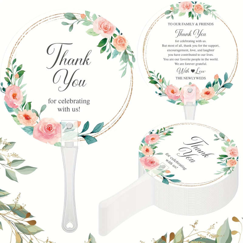 100pcs Elegant Floral Wedding Hand Fans With Handles