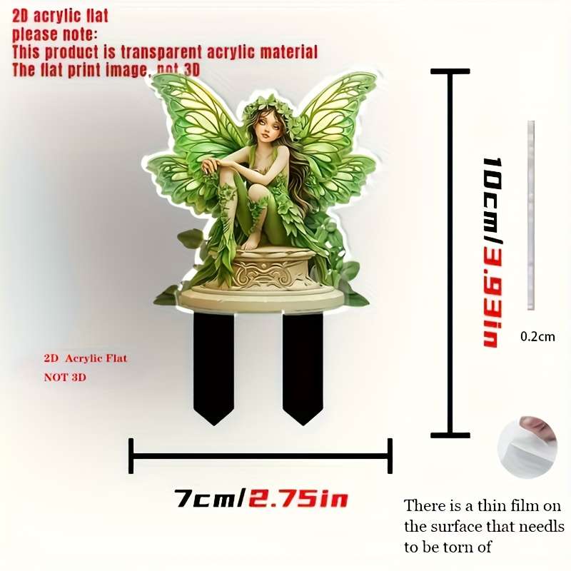 1pc 2D Flat   Enchanting Green Fairy Garden Stake Acrylic Battery-Free Outdoor Decoration