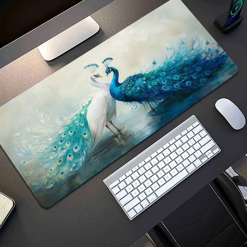 1pc 30x60cm Elegant Dual-Tone Peacock Mouse Pad Rubber Anti-Slip Washable