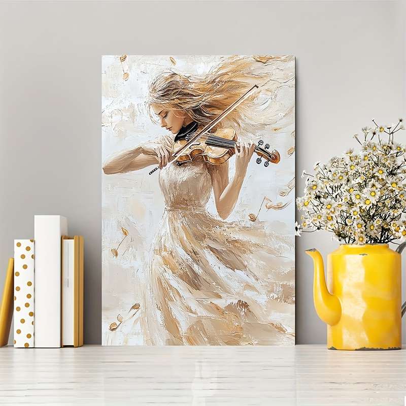 1pc Canvas Art Featuring a Beautiful Woman Playing The Violin Dressed Elegantly Framed for Wall D