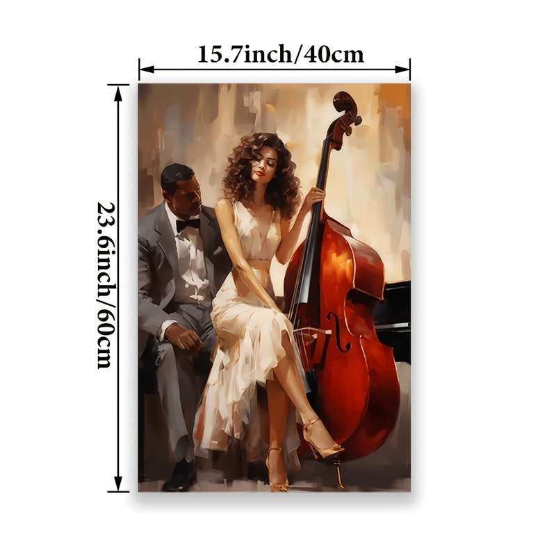 1pc  39.88x59.94 cm Jazz Club Canvas Wall Art Unframed Music Poster with Cellist Pianist Ar