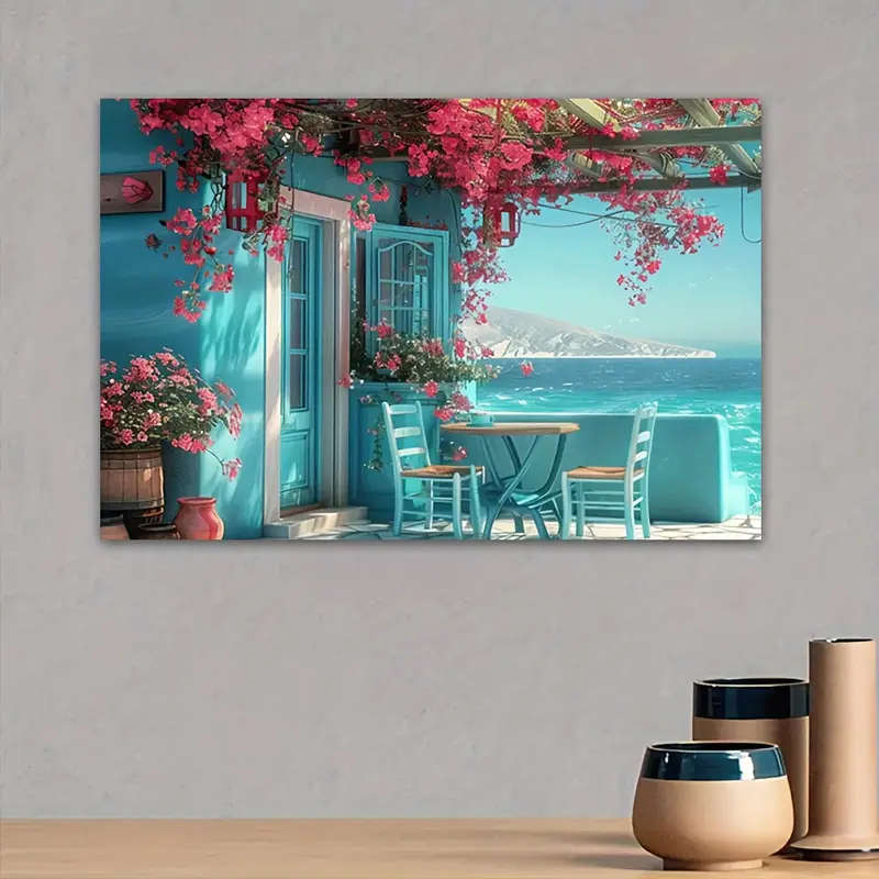 1pc Mediterranean Terrace Canvas Wall Art Frameless Classic Modern Art Deco Style Indoor Outdoor Han