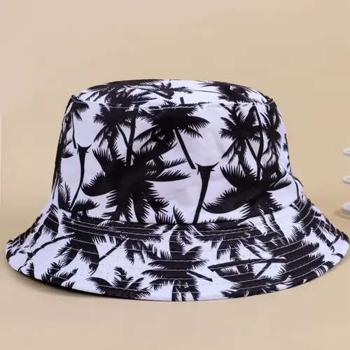 1pc Reversible Palm Tree Print Bucket Hat 100% Polyester Vacation-Style Woven Design Ideal for Beach