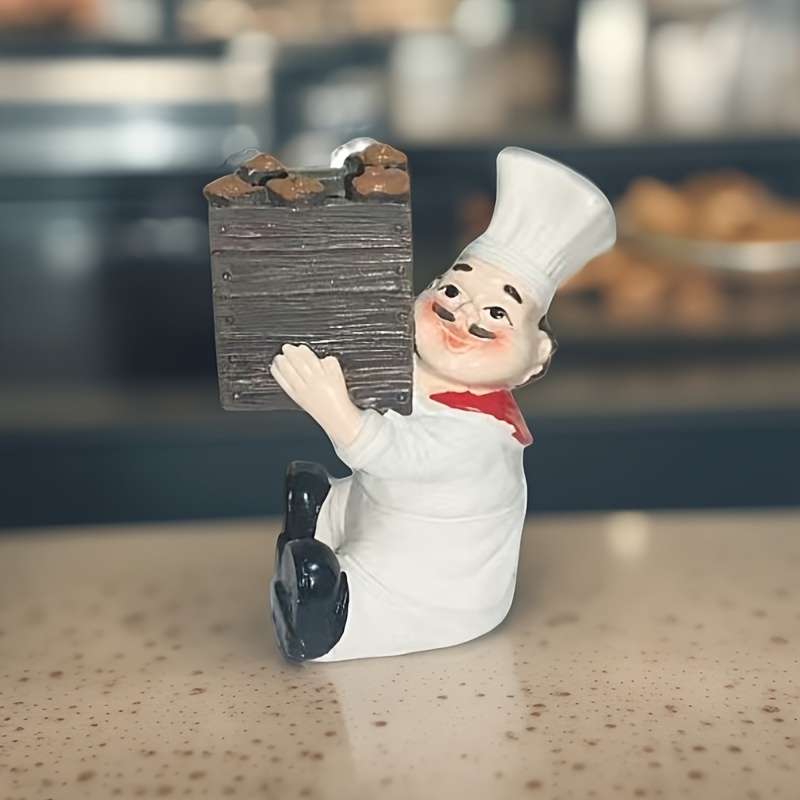 1pc 11cm Whimsical Chef with Wooden Bucket Resin Figurine Playful Kitchen Scene Ideal for Ta