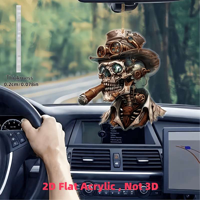 1pc 2D Flat    Unique Steampunk-Style Acrylic Hanging Ornament with Goggles Cigar Des