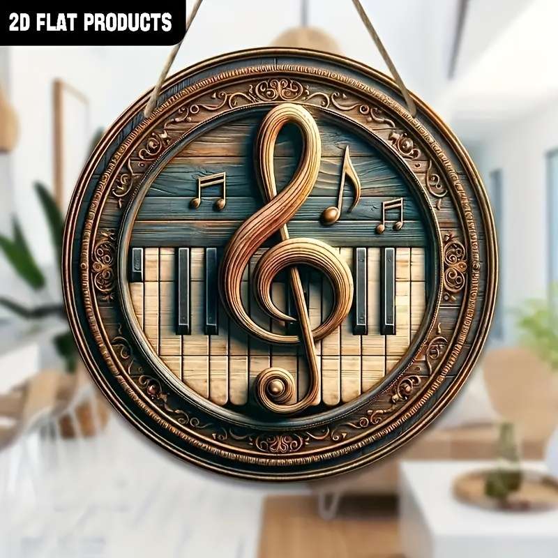1pc  Vintage-Inspired Round Music Wall Decor Treble Clef Piano Keys Design in Wood Ideal fo