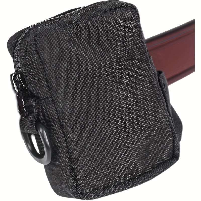 1pc Outdoor Canvas Waist Bag Black Oxford Cloth Secure Zippered Coin Pouch with Clip Durable