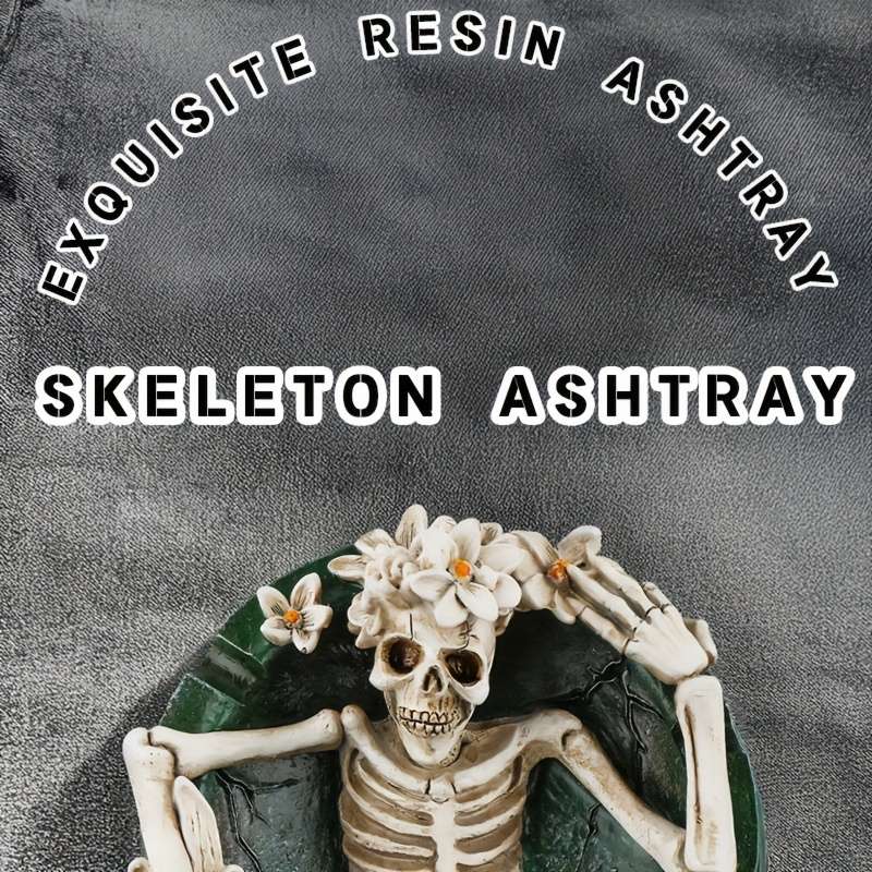1pc New Flowering Skull Ashtray Desktop Storage Resin Crafts Desktop Decoration Home Office Des