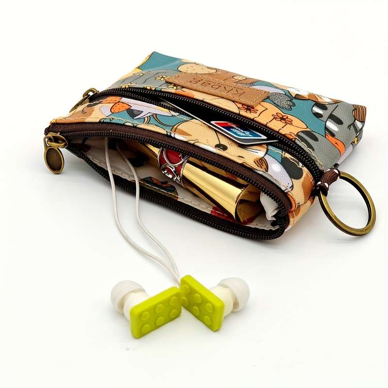 1pc KKBAG Mini Cute Cartoon Coin Purse in Beige with Colorful Animal Design Portable Credit C