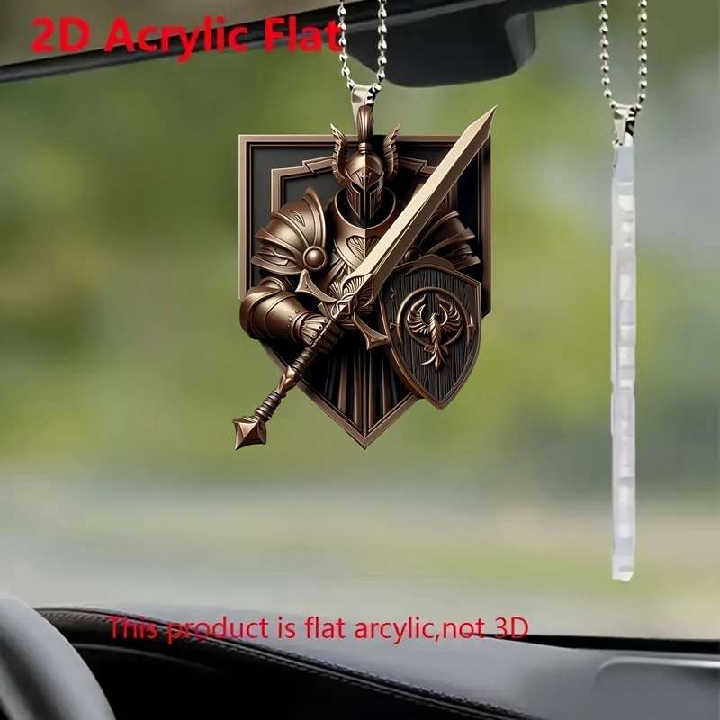 1pc 2D Flat   Vintage  Acrylic Shield Pendant Knight Sword Design Car Hanging Ornamen