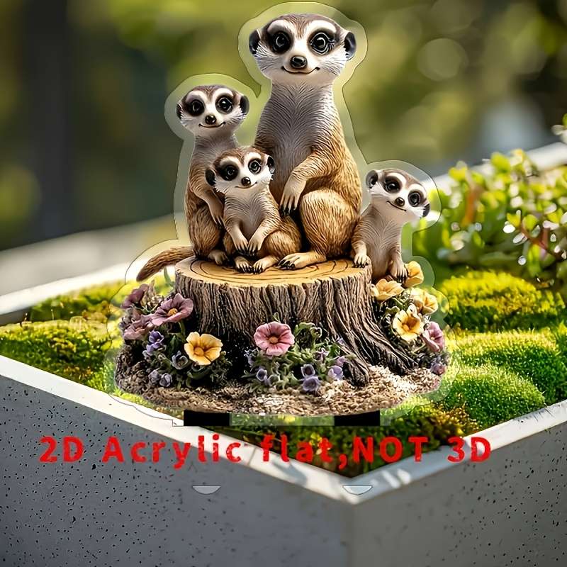 1pc 2D Flat   Sand Fox Garden Ornament Funny Acrylic Wood Yard Art with Lifelike Family De