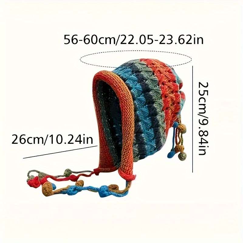 1pc New Autumn and Winter Bohemian Style Handmade Crochet Color Hat Thickened and Warm Dopamine K