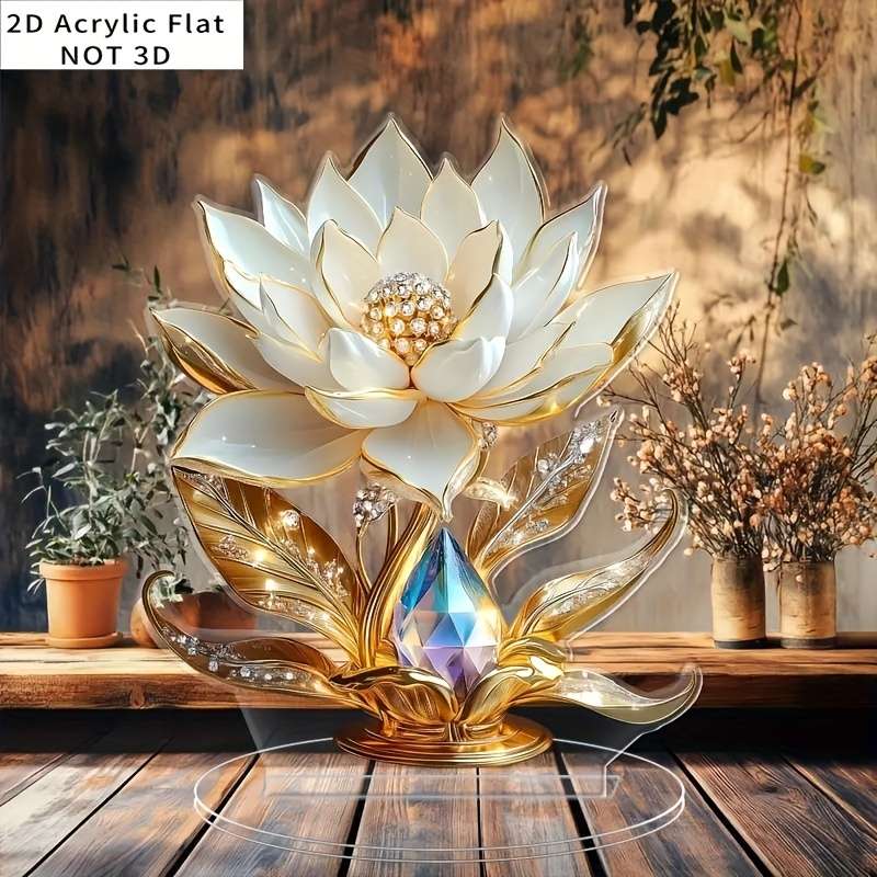 1pc 2D Flat  Elegant  Acrylic for Lotus Flower Display Stand Bohemian Style Desktop Decor with