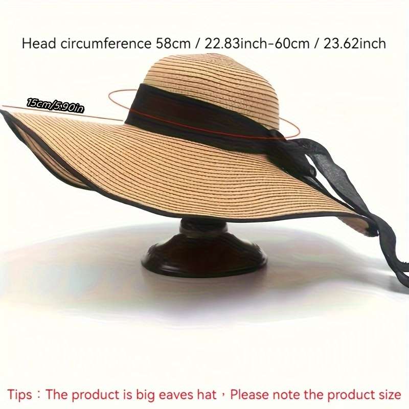 1pc Women's Extra Large Brim Summer Hat Foldable Anti-UV Protection Beach Hat With Ribbon Bow